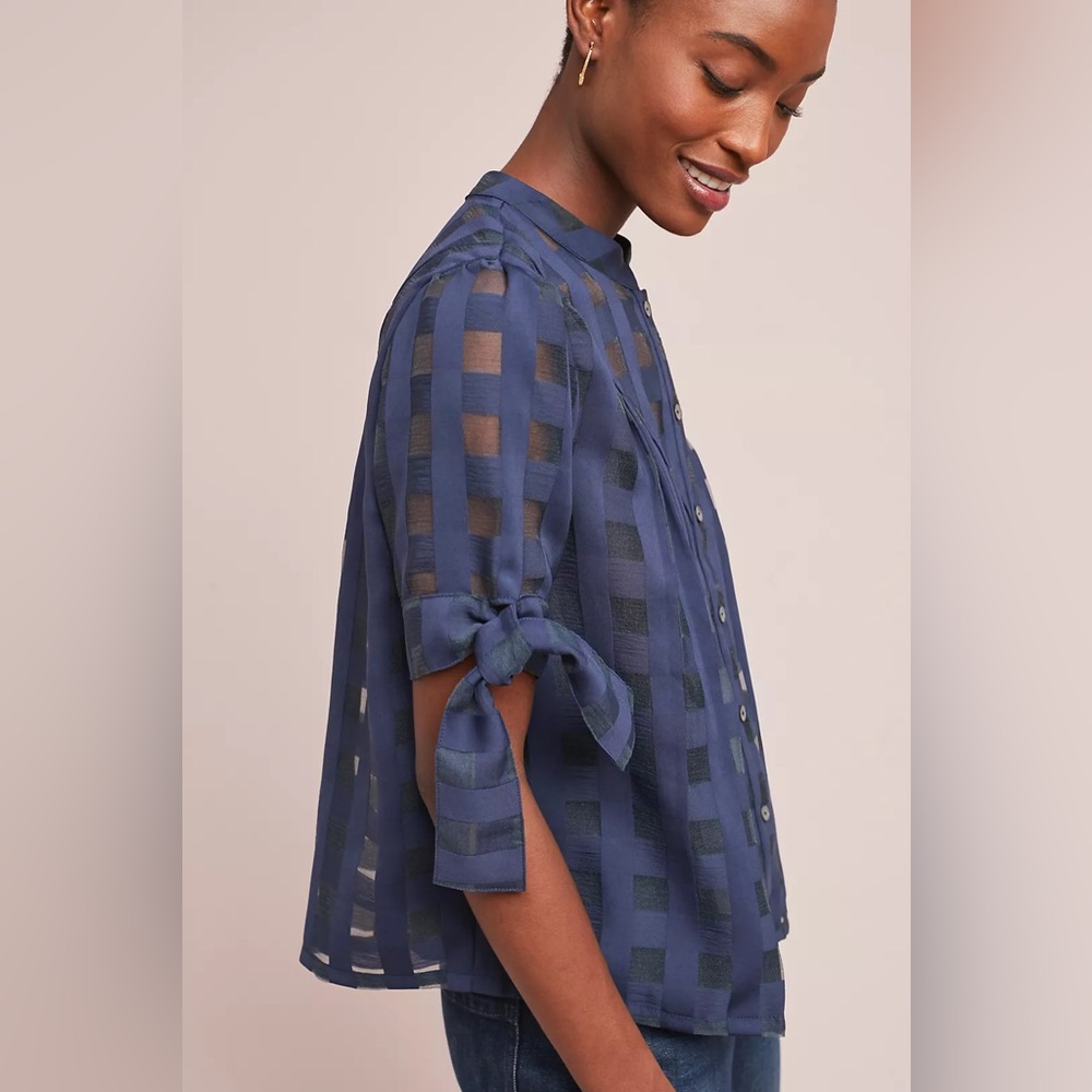 Current Air Windowpane Button-Down Blouse Size Xs… - image 3